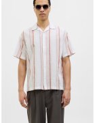 Jack & Jones Свободна риза с лен - Слонова кост/Светло червено