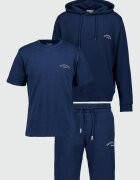 Jack & Jones Тениска худи и къс панталон - 3 части Тъмносин