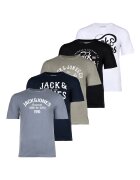 Jack & Jones Тениски Leogra с лого - 5 броя - Бял/Черен