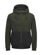 Jack & Jones Яке Rush с цип и качулка Черен/Тъмнозелен