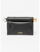 JACQUEMUS Кожена чанта Pochette Rond Carre с метално лого