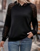 JANES Дамска блуза с дълъг ръкав качулка черна трико