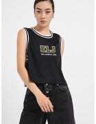 KARL LAGERFELD JEANS Къс топ с лого - Бял/Черен/Сламеножълт