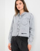 KARL LAGERFELD JEANS Къса риза от деним Сив меланж