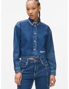 KARL LAGERFELD JEANS Късо дънково яке с нитове - Петролно синьо