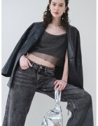 KARL LAGERFELD JEANS Мрежест топ с дизайн 2е1 и лого - Черен/Сребрист