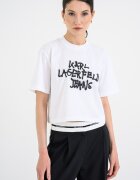 KARL LAGERFELD JEANS Памучна къса тениска с графит Черен/Бял