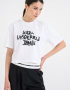 KARL LAGERFELD JEANS Памучна къса тениска с графит Черен/Бял