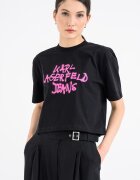 KARL LAGERFELD JEANS Памучна къса тениска с графит Черен/Фуксия