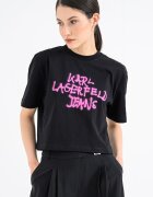 KARL LAGERFELD JEANS Памучна къса тениска с графит Черен/Фуксия