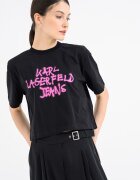 KARL LAGERFELD JEANS Памучна къса тениска с графит Черен/Фуксия