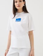 KARL LAGERFELD JEANS Памучна тениска с лого Бял/Тюркоаз