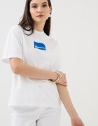 KARL LAGERFELD JEANS Памучна тениска с лого Бял/Тюркоаз