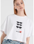 Karl Lagerfeld Къса свободна тениска с принт - Избеляло черно/Бял