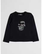 KARL LAGERFELD KIDS Блуза с модал и памук с лого - Черен/Мръснобял