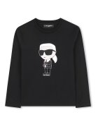 KARL LAGERFELD KIDS Блуза с овално деколте и лого Бял/Избеляло черно