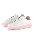 KARL LAGERFELD KIDS Кожени спортни обувки с лого - Слонова кост/Пастелнорозов