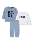 KARL LAGERFELD KIDS Облекло с лого - 3 части - Бял/Прашно синьо