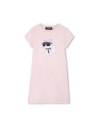 KARL LAGERFELD KIDS Памучна рокля-тениска с графика - Пастелнорозов/Избеляло черно/Бял