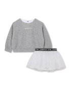 KARL LAGERFELD KIDS Пола от тюл и суитшърт с лого - Бял/Сив меланж