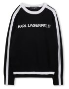KARL LAGERFELD KIDS Пуловер с овално деколте и лого Черен/Мръснобял
