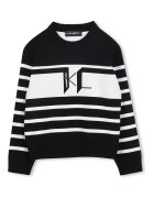 KARL LAGERFELD KIDS Пуловер с райе Слонова кост/Черен