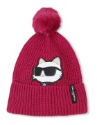 KARL LAGERFELD KIDS Релефна шапка с лого - Бял/Малина