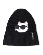 KARL LAGERFELD KIDS Рипсена шапка с лого - Бял/Черен
