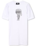 KARL LAGERFELD KIDS Рокля-тениска с овално деколте и декоративни камъни Бял