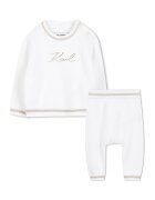 KARL LAGERFELD KIDS Суитшърт с памук и кашмир и панталон - Златист/Мръснобял