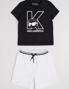 KARL LAGERFELD KIDS Тениска и къс панталон с лого Черен/Бял