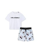 KARL LAGERFELD KIDS Тениска с лого и шорти Пастелносин/Черен