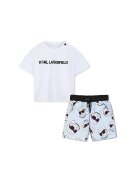 KARL LAGERFELD KIDS Тениска с лого и шорти - Пастелносин/Черен