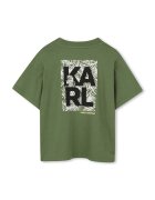 KARL LAGERFELD KIDS Тениска с паднали ръкави и принт Черен/Маслинено зелено