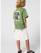 KARL LAGERFELD KIDS Тениска с паднали ръкави и принт - Черен/Маслинено зелено