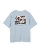 KARL LAGERFELD KIDS Тениска с паднали ръкави и принт Пастелносин/Избеляло черно/Мръснобял