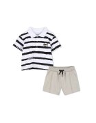 KARL LAGERFELD KIDS Тениска с яка и шорти - Избеляло черно/Бял/Светло бежово