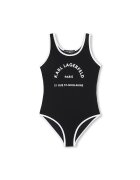 KARL LAGERFELD KIDS Цял бански с лого - Избеляло черно/Мръснобял