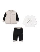 KARL LAGERFELD KIDS Яке бомбър - тениска и спортен панталон - Черен/Бежов