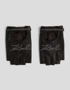 Karl Lagerfeld Кожени ръкавици без пръсти Черен