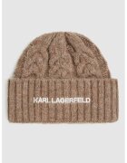 Karl Lagerfeld Рипсена шапка с вълна - Бял/Камел