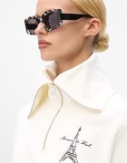 Karl Lagerfeld Суитшърт с къс цип - Бял/Черен/Лилав