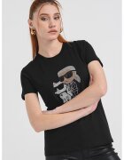 Karl Lagerfeld Тениска от органичен памук с декоративни камъни - Черен/Прашно розово/Сребрист