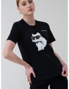 Karl Lagerfeld Тениска от органичен памук с графика - Бял/Избеляло черно/Праскова