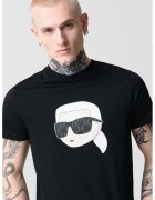 Karl Lagerfeld Тениска от памук с овално деколте и лого - Черен/Мръснобял