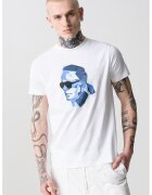 Karl Lagerfeld Тениска от памук с шарка - Тъмносин/Бял