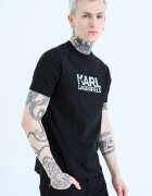 Karl Lagerfeld Тениска с контрастно лого Черен/Тъмносребрист