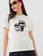 Karl Lagerfeld Тениска с шарка и овално деколте Бял