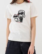 Karl Lagerfeld Тениска с шарка и овално деколте Бял