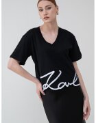 Karl Lagerfeld Уголемена тениска с лого на подгъва - Бял/Избеляло черно